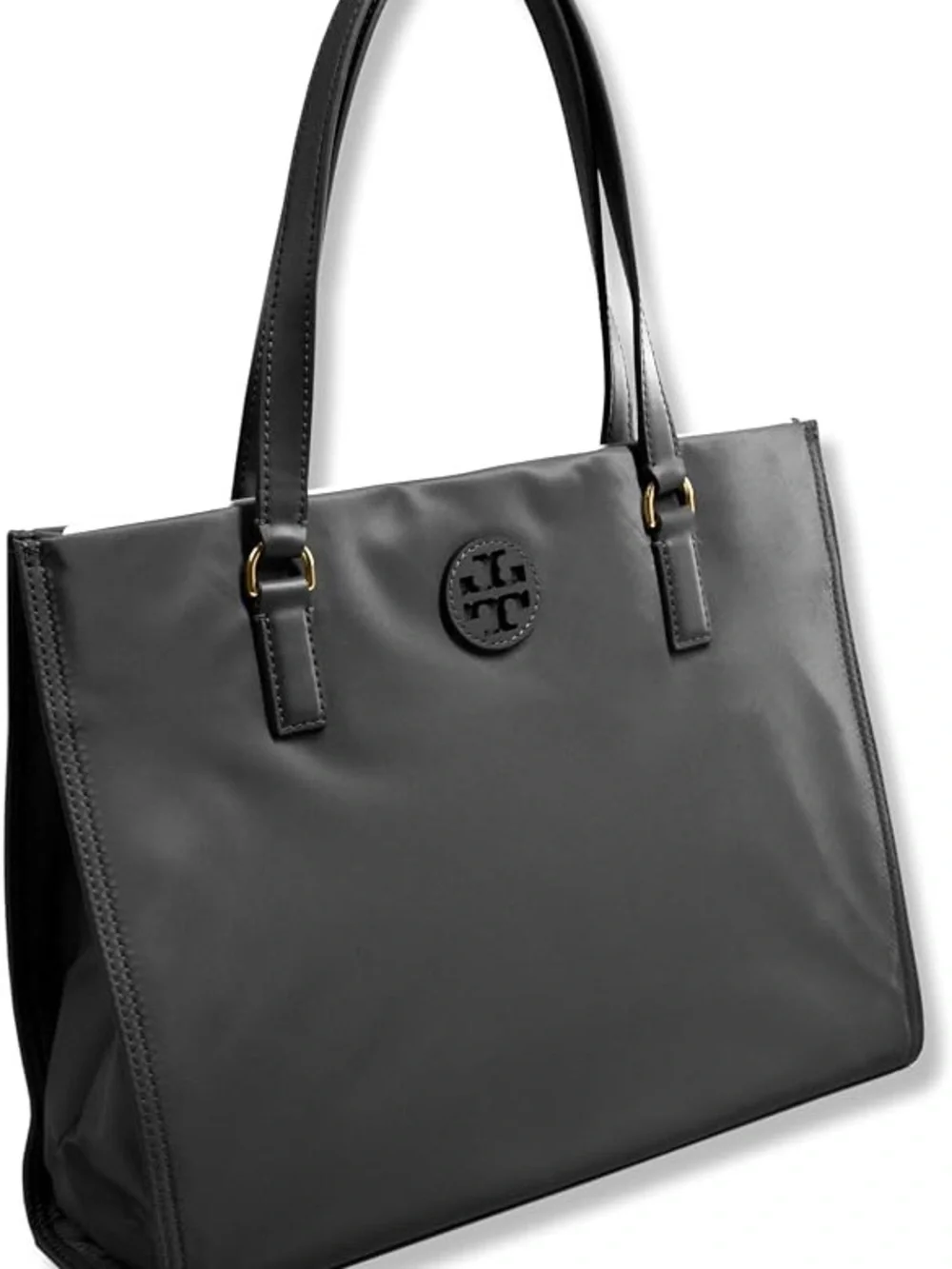 Tory Burch Black Nylon Logo Tote with Leather Handles